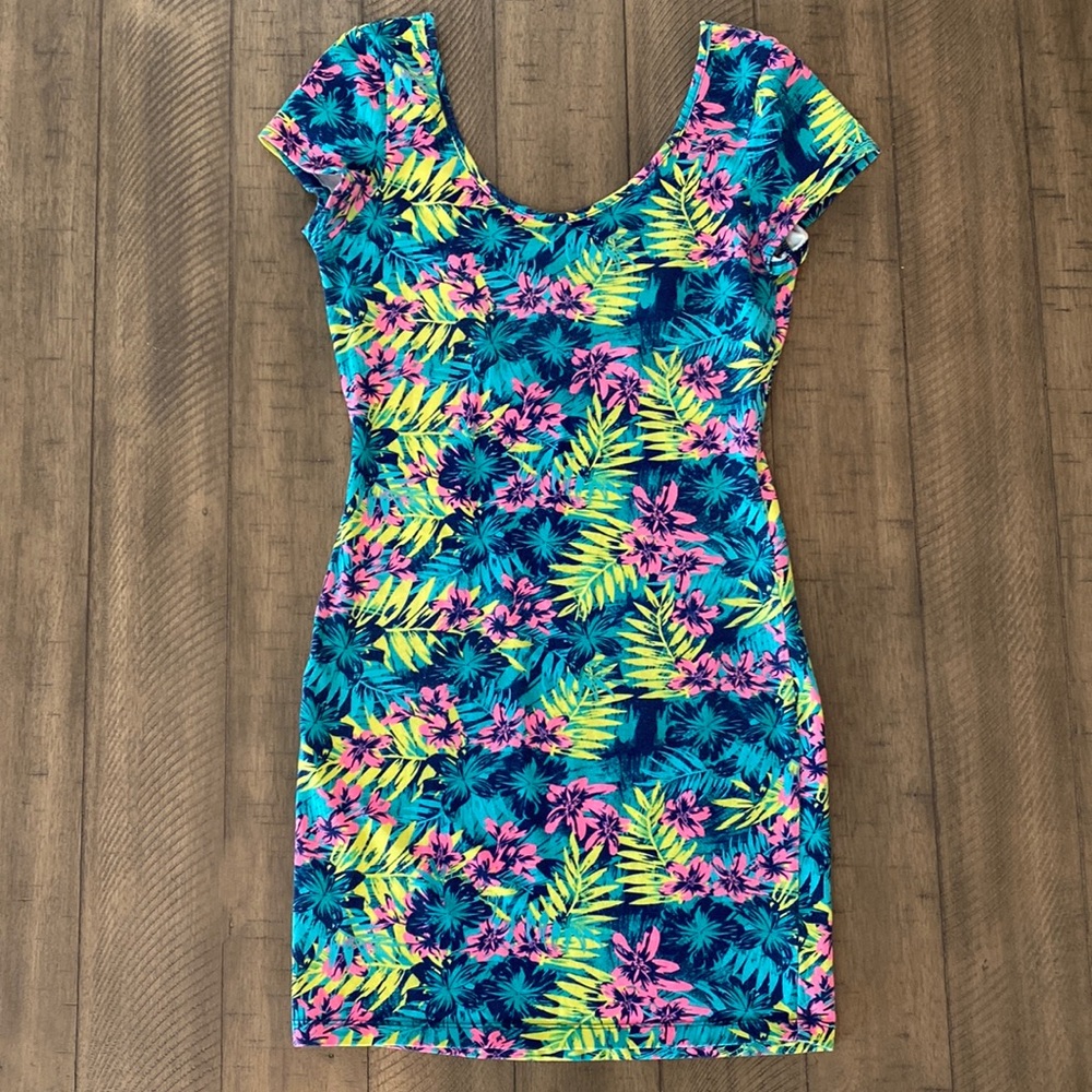 Tropical fitted mini dress Barbie inspired women size small